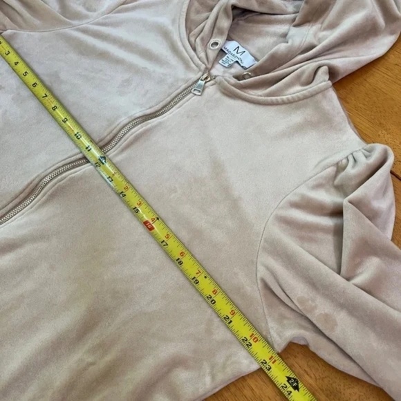 XL Magaschoni Hoodie Velvet Velour Teddy Zip Terry Jacket Taupe Beige Sweater - Picture 10 of 13
